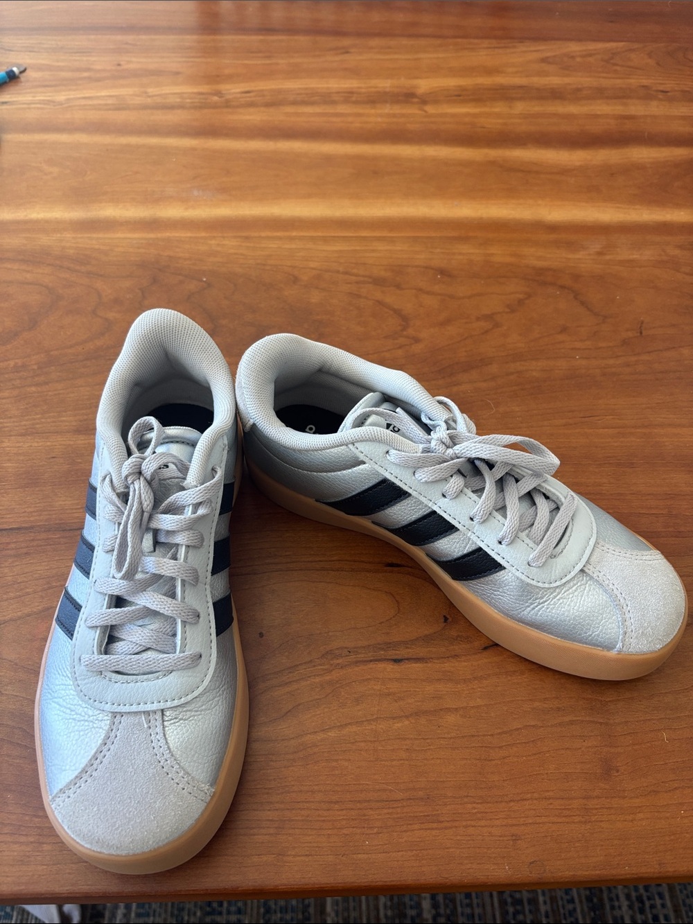 adidas Silver Sambas  Sneakers with Black Stripes. Great condition!